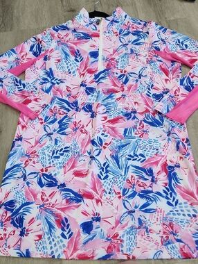 Stella Parker Floral Pink & Blue Midi Dress with Zip Neck
